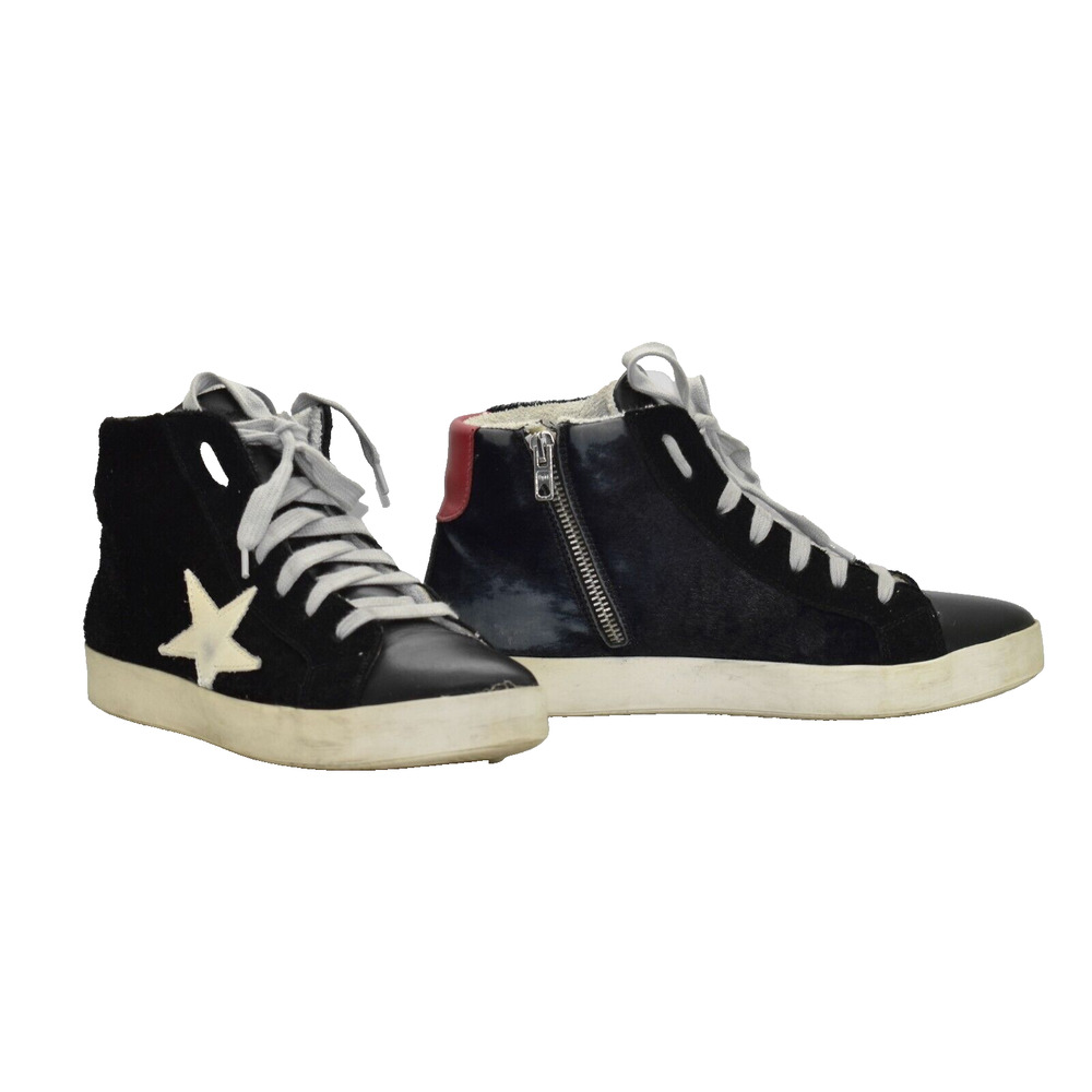 C0 Auth LIDEA BY LORI Black Distressed Hair & Leather Star Shoes Size 39 US 8.5